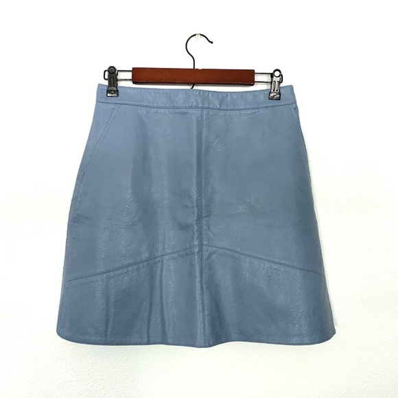 Zara Pastel Blue Faux Leather Mini Skirt - Picture 4 of 8